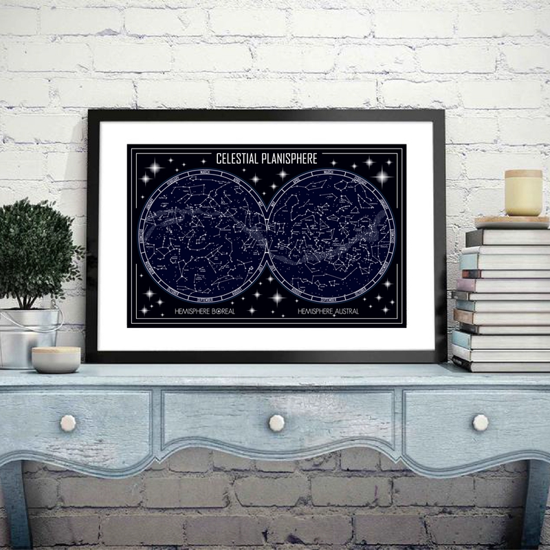 Star Map Poster - Thiên Planisphere Bản Đồ Vải Poster